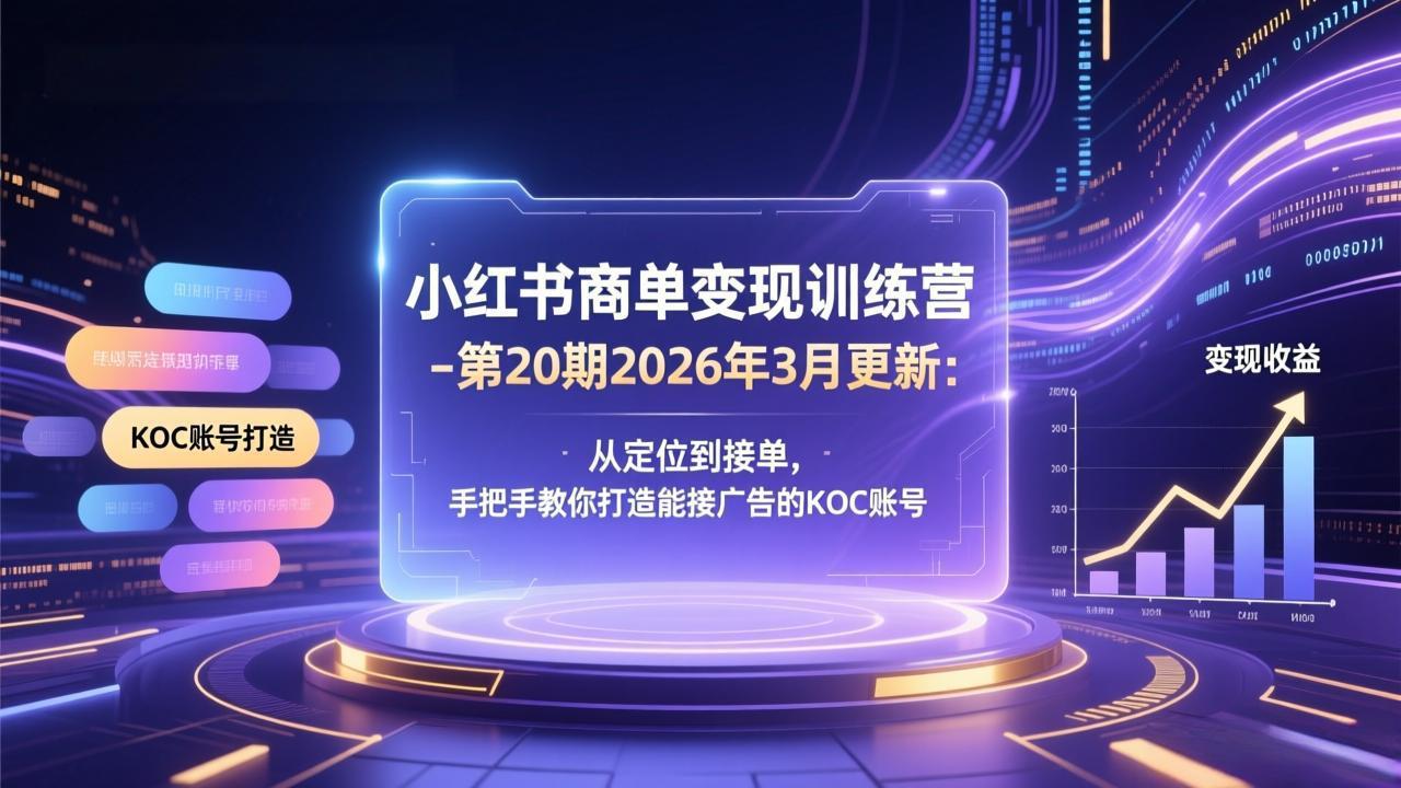 小红书商单变现训练营-第20期26年3月更新：从定位到接单，手把手教你打造能接广告的KOC账号-董叔项目网