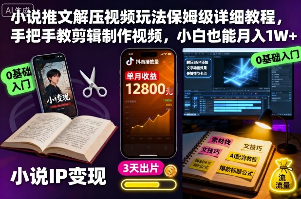 小说推文解压视频玩法保姆级详细教程,手把手教剪辑制作视频,小白也能月入1W+-董叔项目网