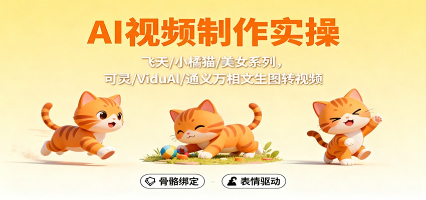 AI视频制作实操，飞天/小橘猫/美女系列，可灵/ViduAl/通义万相文生图转视频-董叔项目网