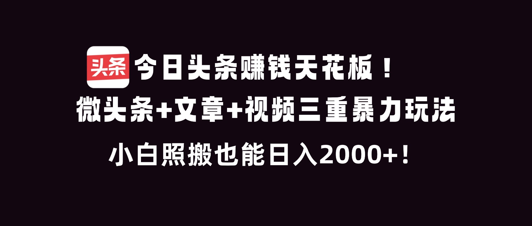 今日头条赚钱天花板！微头条+文章+视频三重暴利玩法，小白照搬也能日人2000+-董叔项目网