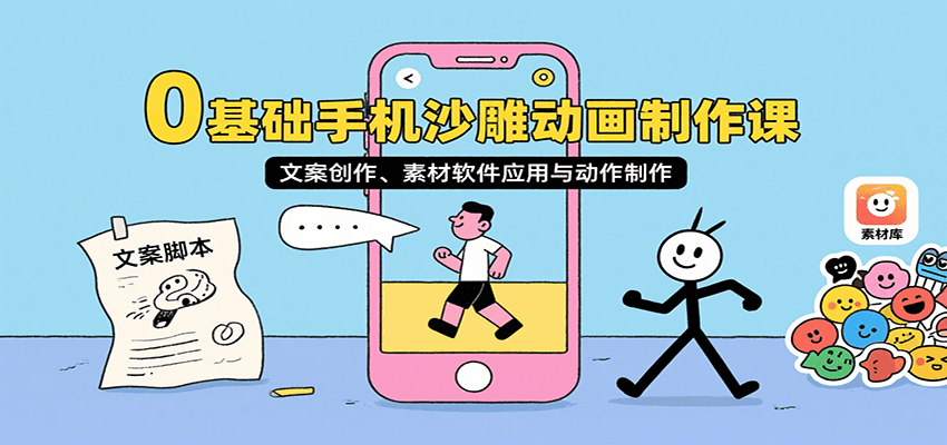 0基础手机沙雕动画制作课,文案创作、素材软件应用与动作制作-董叔项目网