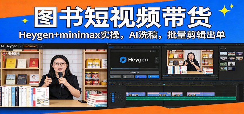 图书短视频带货：Heygen+minimax实操，AI洗稿 ，批量剪辑出单-董叔项目网