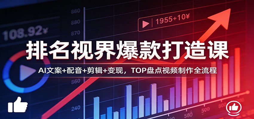 排名视界爆款打造课：AI文案+配音+剪辑+变现，TOP盘点视频制作全流程-董叔项目网