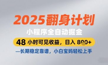 2025小程序全自动掘金，48 小时可见收益，日入8张，长期稳定靠谱，小白宝妈轻松上手【揭秘】-董叔项目网
