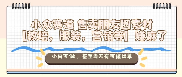 小众赛道售卖朋友圈素材【教培，服装，营销等】賺麻了，小白可做，甚至当天有可能出单-董叔项目网