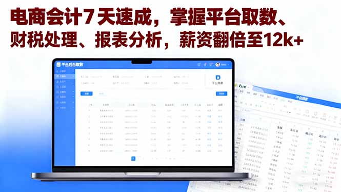 电商会计7天速成,掌握平台取数、财税处理、报表分析,薪资翻倍至12k+-董叔项目网