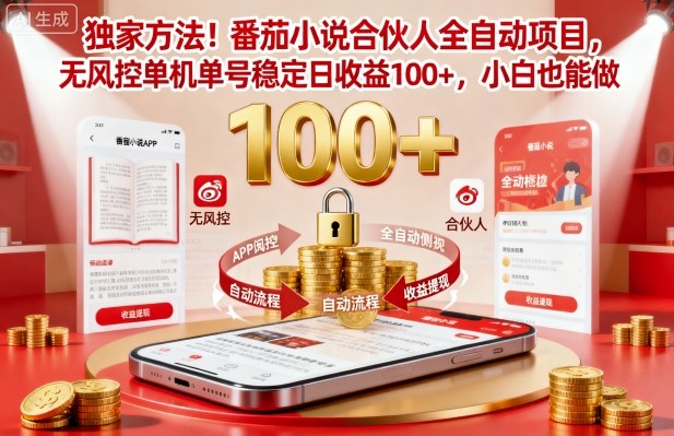 独家方法！番茄小说合伙人全自动挂G项目，无风控单机单号稳定日收益100+，小白也能做【揭秘】-董叔项目网