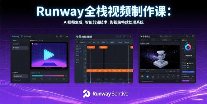 Runway全栈视频制作课：AI视频生成，智能剪辑技术，影视级特效处理系统-董叔项目网