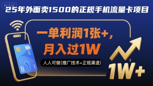 25年外面卖1500的正规手机流量卡项目，一单利润1张+，月入过1W，人人可做(推广技术+正规渠道)【揭秘】-董叔项目网