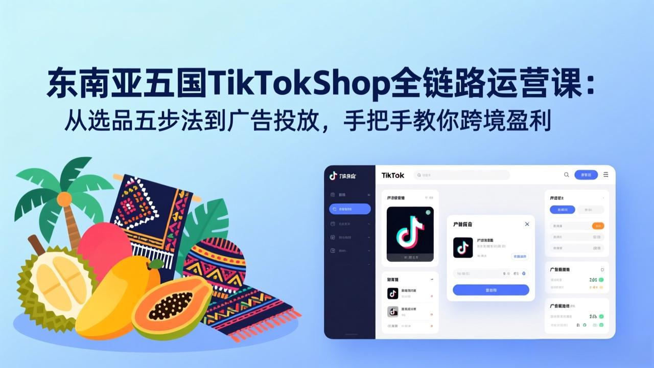 东南亚五国TikTok Shop全链路运营课:从选品五步法到广告投放,手把手教你跨境盈利-董叔项目网