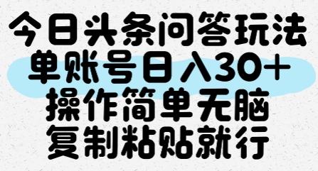 今日头条问答玩法,单账号日入30+,操作简单无脑复制粘贴就行-董叔项目网