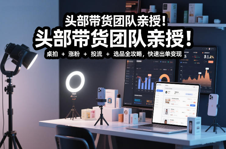头部带货团队亲授！专业短视频实拍带货课：桌拍+涨粉+投流+选品全攻略，快速出单变现，月入2w+-董叔项目网