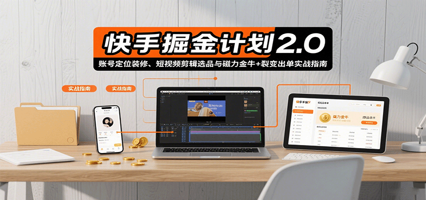 快手掘金计划2.0，账号定位装修、短视频剪辑选品与磁力金牛+裂变出单实战指南-董叔项目网