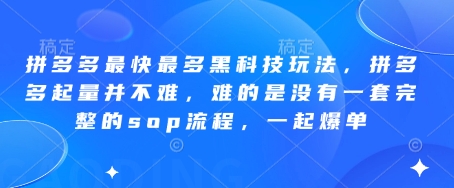 拼多多最快最多黑科技玩法，拼多多起量并不难，难的是没有一套完整的sop流程，一起爆单(更新6月)-董叔项目网
