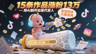 用AI制作幼崽代言人，宝宝的控诉火爆全网，15条作品涨粉13W，单号月入5位数实操教程-董叔项目网