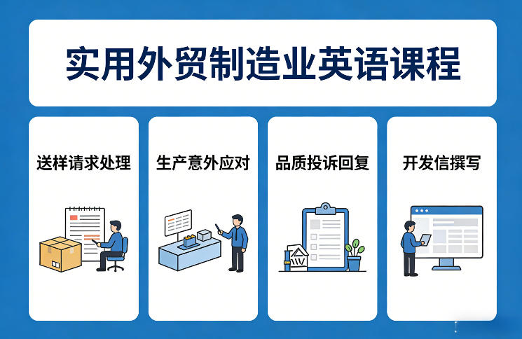 实用外贸制造业英语课程，教你专业处理送样请求、应对生产意外、回复品质投诉、撰写开发信等-董叔项目网