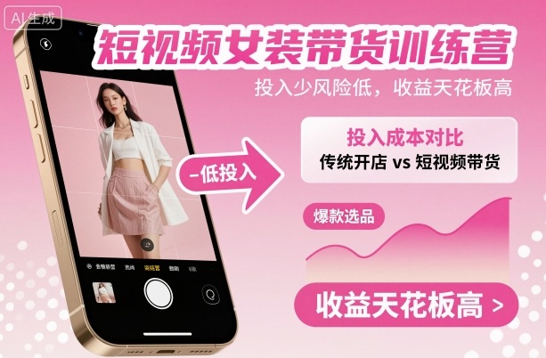 短视频女装带货训练营，投入少风险低，收益天花板高-董叔项目网