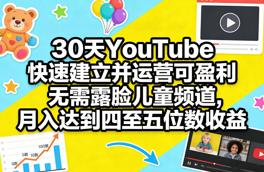 30天YouTube快速建立并运营可盈利无需露脸儿童频道，月入达到四至五位数收益-董叔项目网