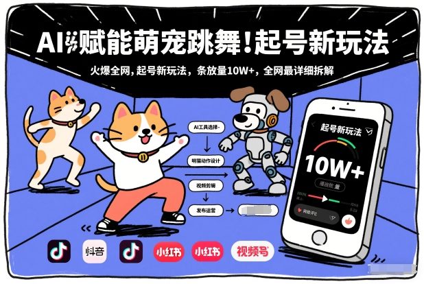 AI赋能萌宠跳舞，火爆全网，起号新玩法，条条播放量10W+，全网最详细拆解-董叔项目网