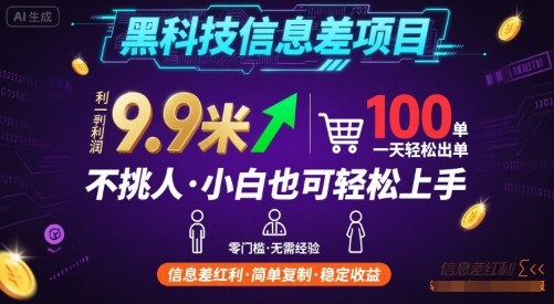 黑科技信息差项目，一单利润9.9米，一天简简单单出100单，不挑人，小白也可轻松上手【揭秘】-董叔项目网