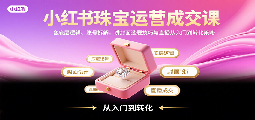 小红书珠宝运营成交课：含底层逻辑、账号拆解，讲封面选题技巧与直播从入门到转化策略-董叔项目网