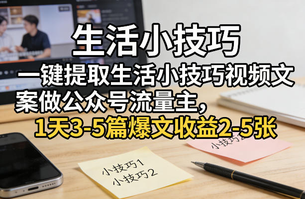 一键提取生活小技巧视频文案做公众号流量主，1天3-5篇爆文收益2-5张-董叔项目网