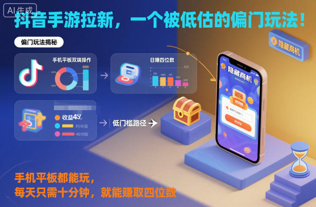 抖音手游拉新，一个被低估的偏门玩法！手机平板都能玩，每天只需十分钟，就能賺取四位数【揭秘】-董叔项目网