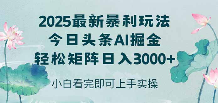 今日头条2025年最新暴利玩法，思路简单，复制粘贴，轻松实现矩阵日入3000+-董叔项目网