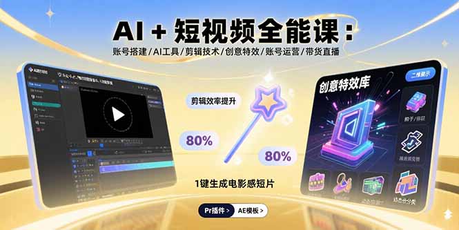 AI+短视频全能课：账号搭建/AI工具/剪辑技术/创意特效/账号运营/带货直播-董叔项目网