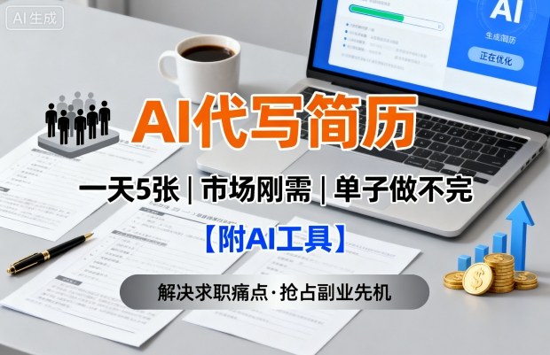 AI代写简历，一天5张，今年找工作难，市场刚需，单子做不完【附AI工具】-董叔项目网