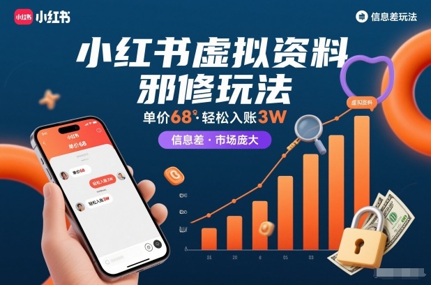 小红书虚拟资料邪修玩法，单价68，轻松入账3W，信息差玩法，市场庞大-董叔项目网