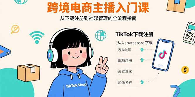 跨境电商主播入门课,TikTok下载注册,支付工具配置,社媒账号管理全流程-董叔项目网
