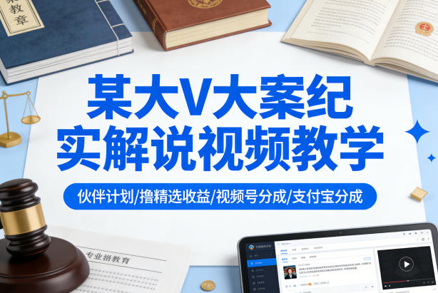 某大V大案纪实解说视频教学,可做伙伴计划、撸精选收益,视频号和支付宝分成计划均可-董叔项目网