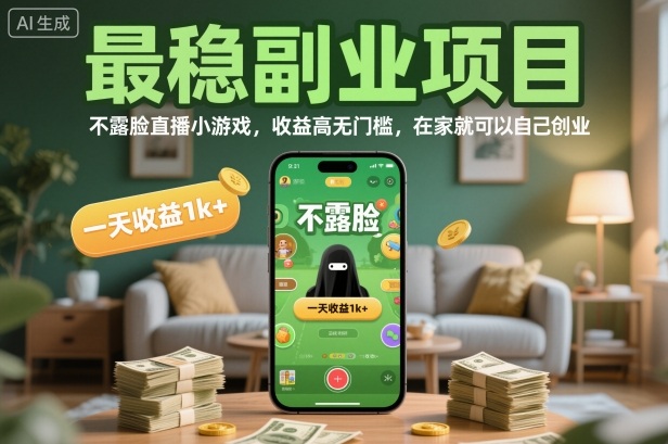 最稳副业项目，不露脸直播小游戏，收益高无门槛，一天收益1k+，在家就可以自己创业【揭秘】-董叔项目网