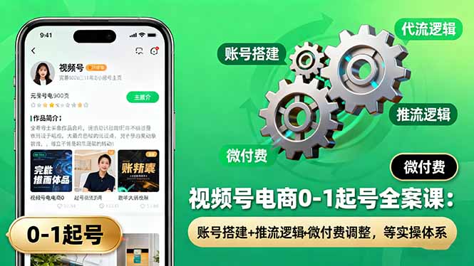 视频号电商0-1起号全案课：账号搭建+推流逻辑+微付费调整，等实操体系-董叔项目网