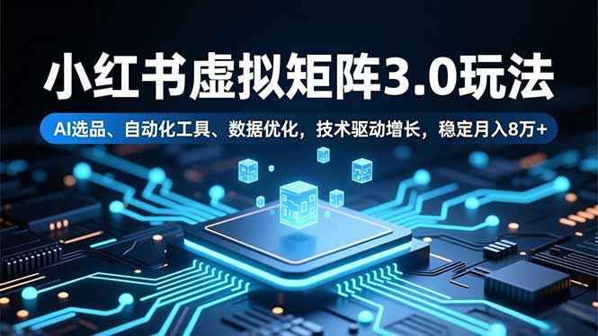 小红书虚拟矩阵3.0玩法,AI选品、自动化工具、数据优化,技术驱动增长,稳定月入8万+-董叔项目网