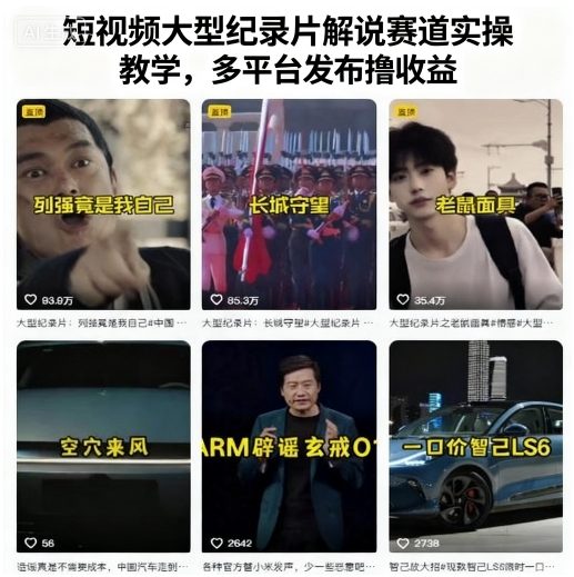 短视频大型纪录片解说赛道实操教学,多平台发布撸收益-董叔项目网