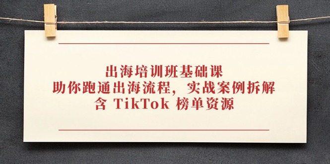 出海培训班基础课，助你跑通出海流程，实战案例拆解，含 TikTok 榜单资源-董叔项目网