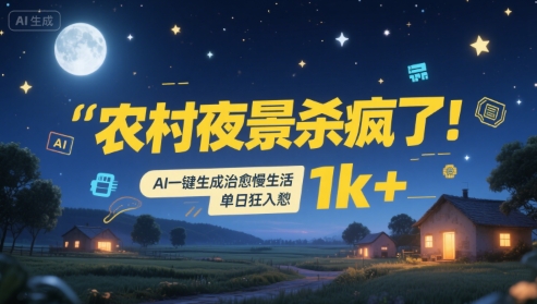农村夜景杀疯了！AI一键生成治愈系慢生活，单日狂入1k+-董叔项目网