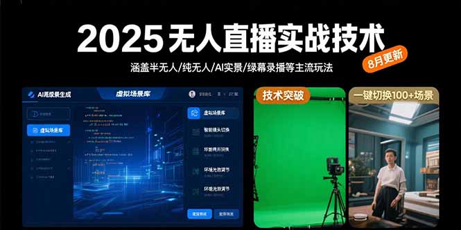 2025无人直播实战技术-8月，涵盖半无人/纯无人/AI实景/绿幕录播等主流玩法-董叔项目网