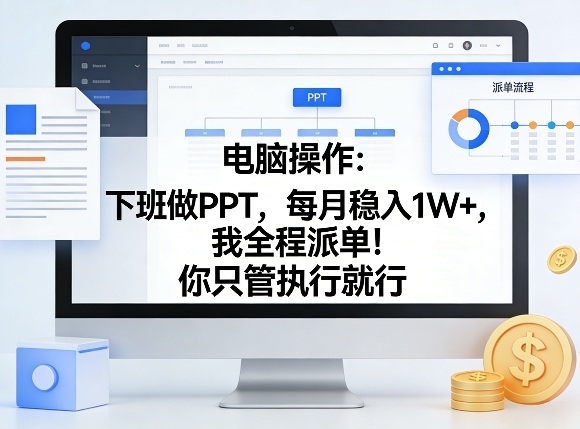 电脑操作：下班做PPT，每月稳入1W+，我全程派单！你只管执行就行【揭秘】-董叔项目网