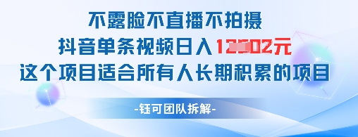 不露脸不直播不拍摄抖音单条视频日入1k+这个项目适合所有人长期积累的项目-董叔项目网