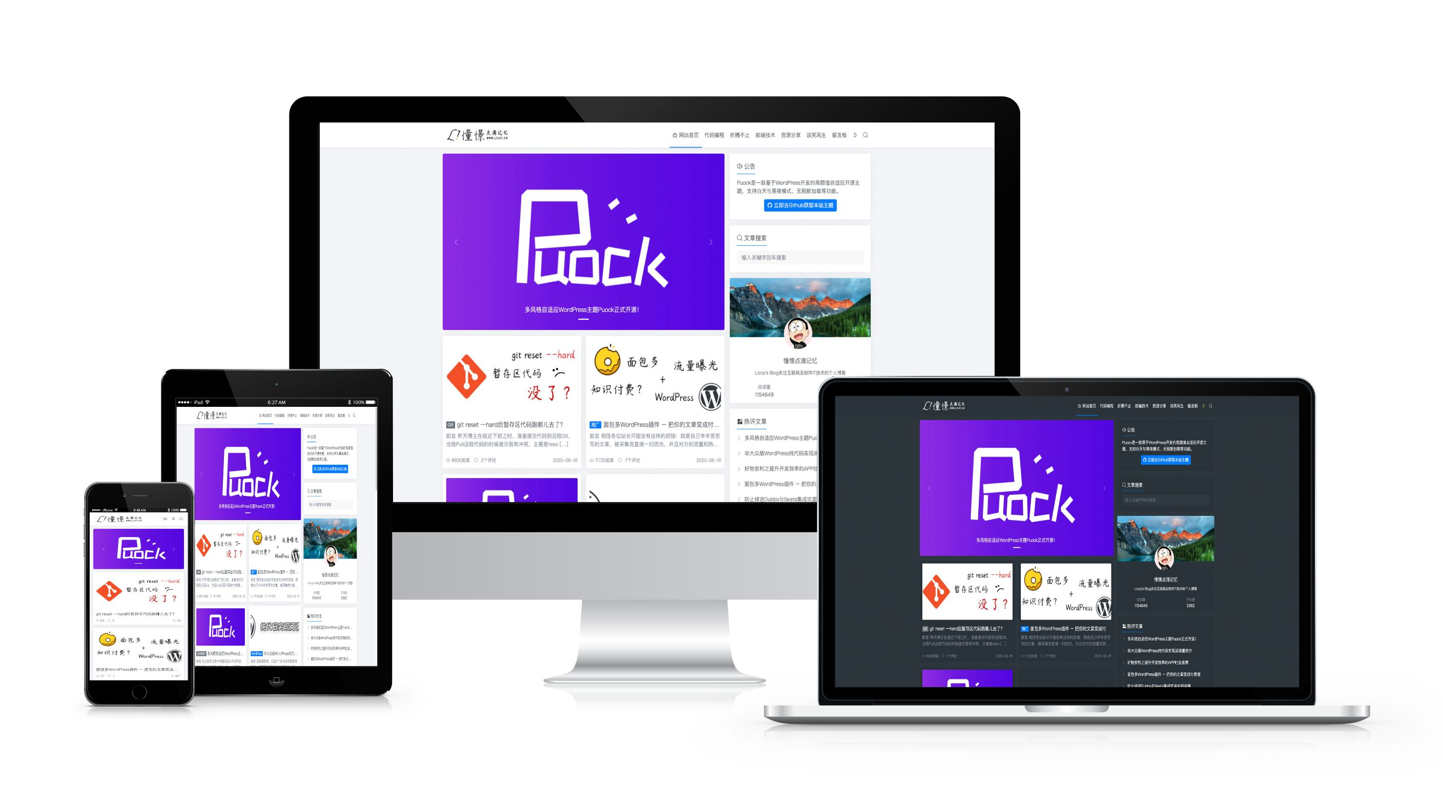 一款基于WordPress开发的高颜值的自适应主题,支持白天与黑夜模式v2.8.2-董叔项目网